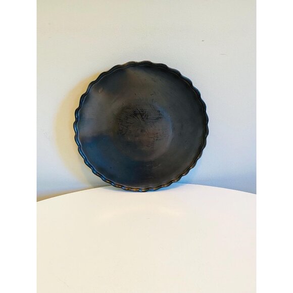 Vintage Lama Oaxaca Mexico Black Clay Platter Ruffled Edge Mexican Art Pottery - Picture 1 of 9